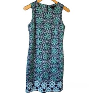 Banana Republic Shift Dress Printed Green Black Sleeveless Floral Stretch Size 4